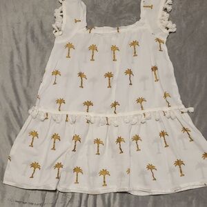 White Girls Dress with Gold Palm Tree Print